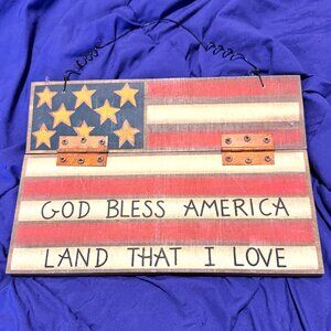 Primitive Rustic Americana Flag Wood Sign Hinged Patriotic Hand Made Wall Décor